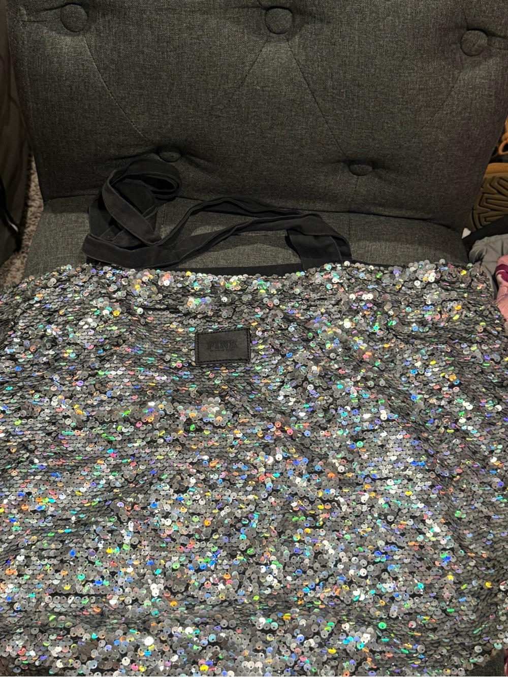 PINK Victoria's Secret Holographic Silver Sequin Mini Skirt